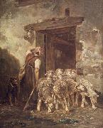 unknow artist Leaving the Sheep Pen France oil painting artist